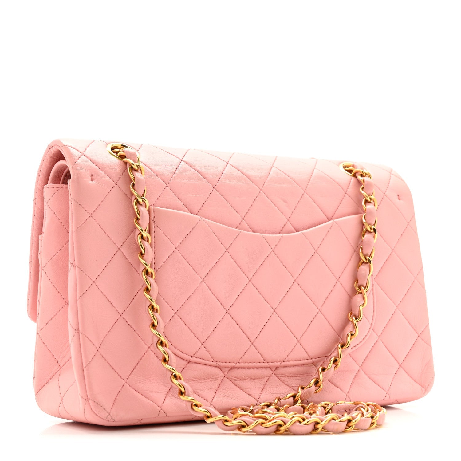 Lambskin Quilted Medium Double Flap Light Pink