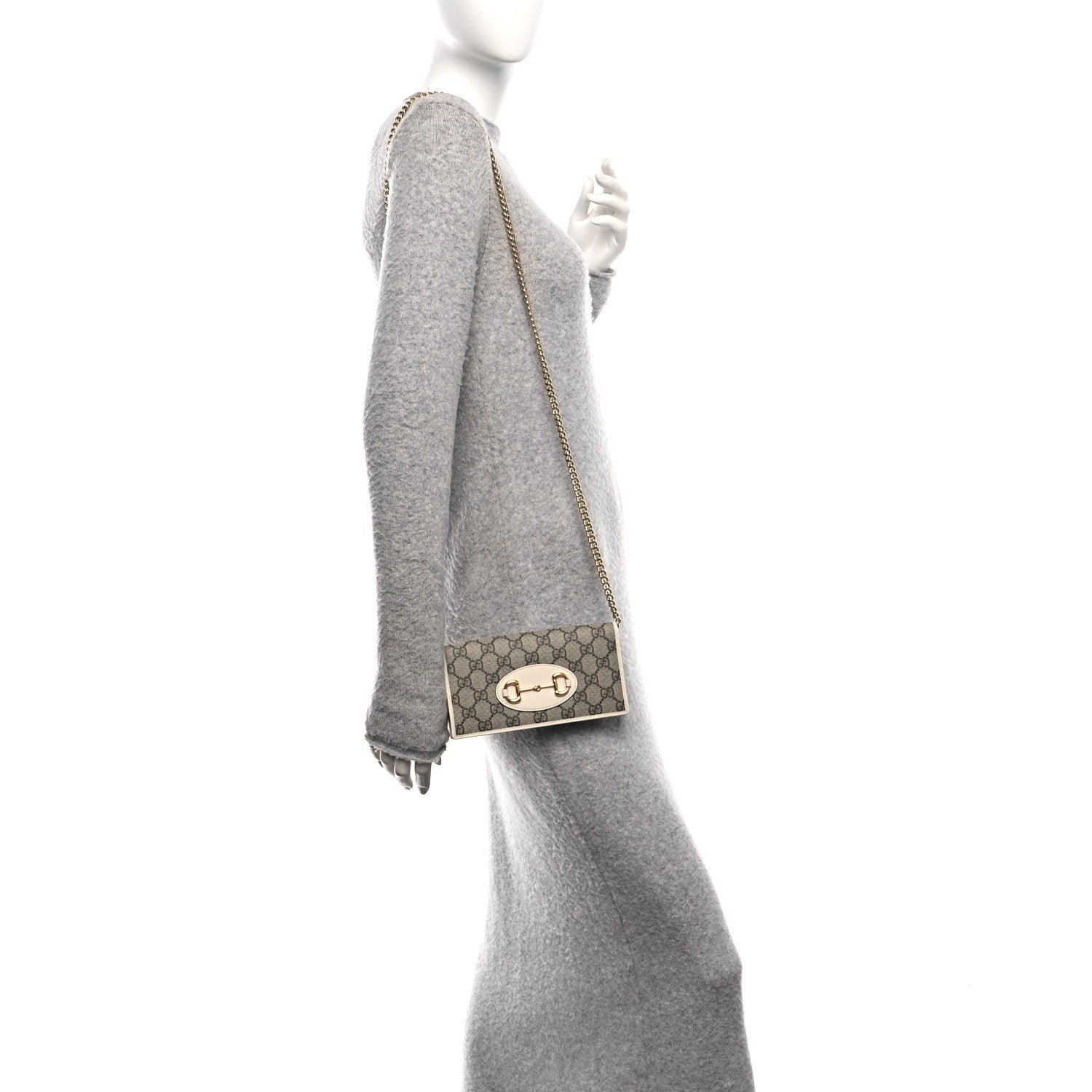 GG Supreme Monogram Azalea Calfskin Horsebit 1955 Wallet On Chain Beige Ebony Mystic White