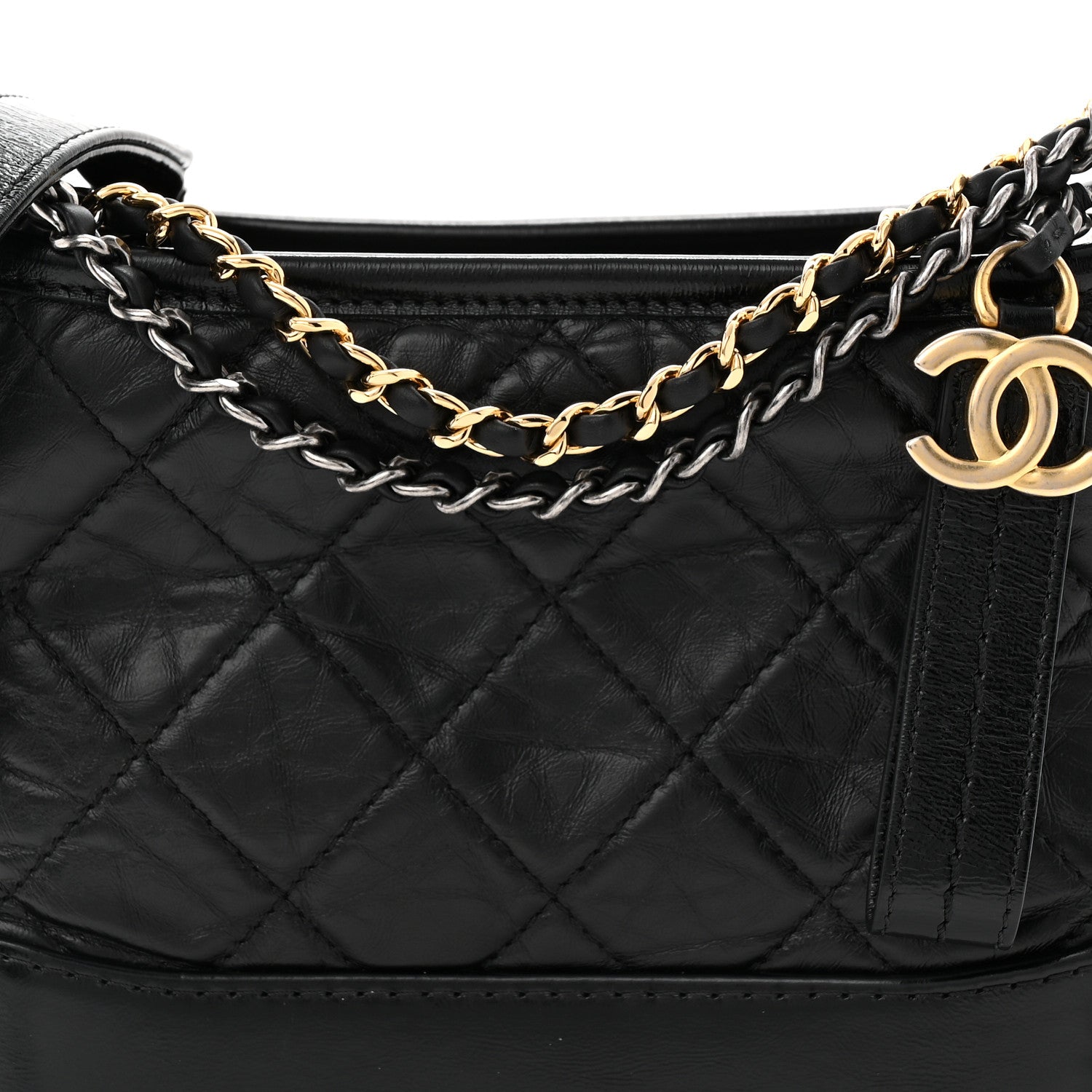 Aged Calfskin Quilted Small Gabrielle Logo Hobo Black