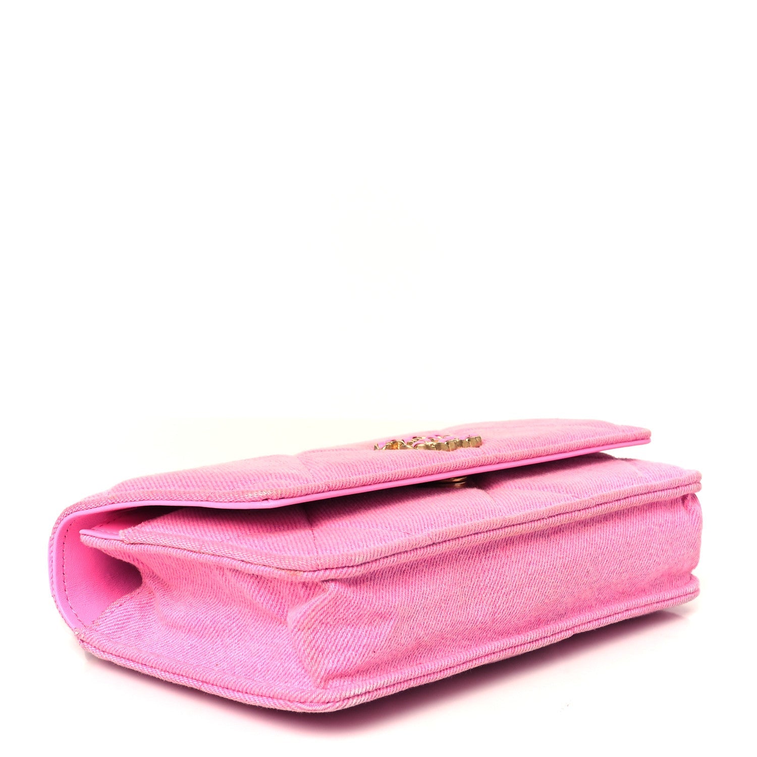 Denim Quilted Chanel 19 Wallet On Chain WOC Neon Pink