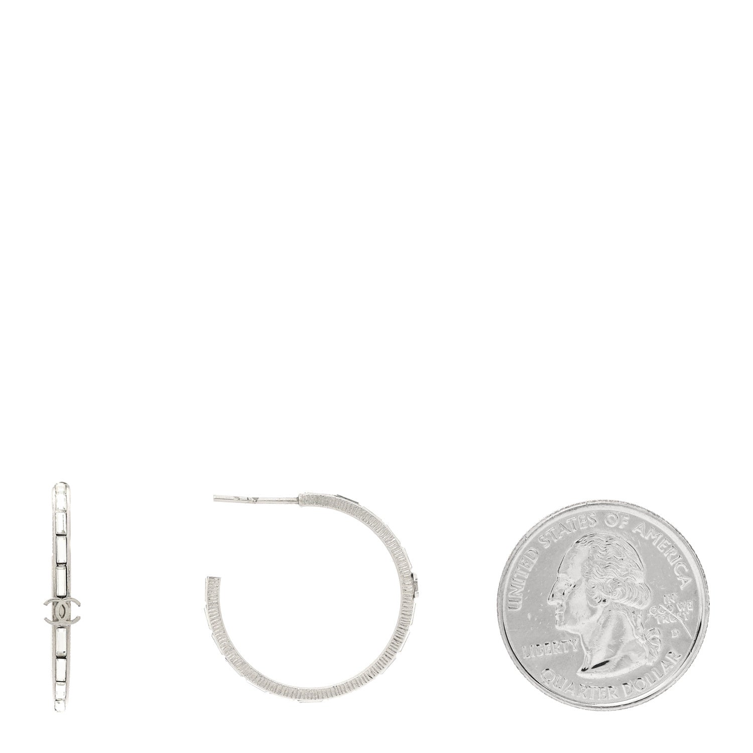 Baguette Crystal CC Hoop Earrings Silver