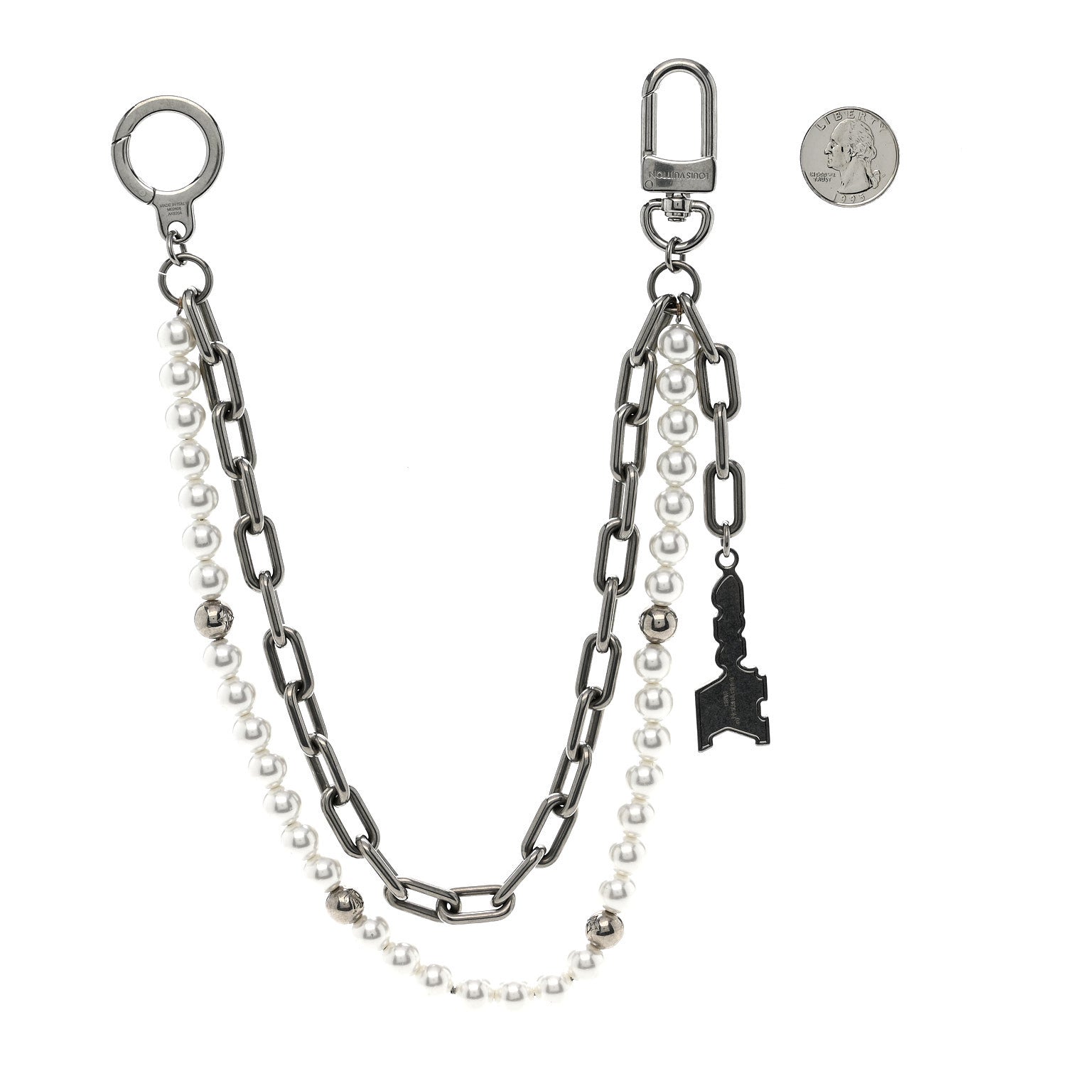 Metal Pearls Mini Chain Belt Bag Charm Silver