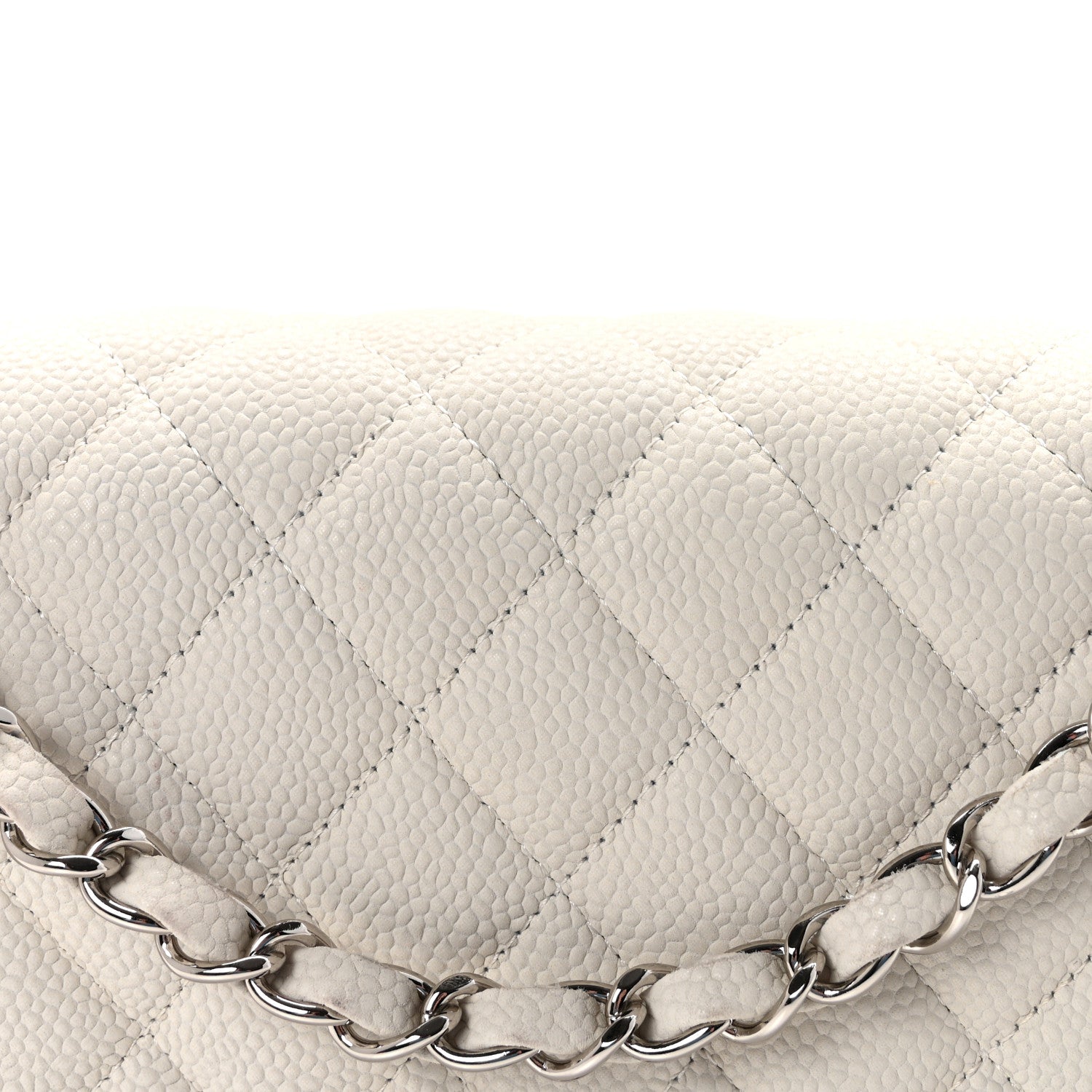 Iridescent Caviar Quilted Medium Double Flap Off White