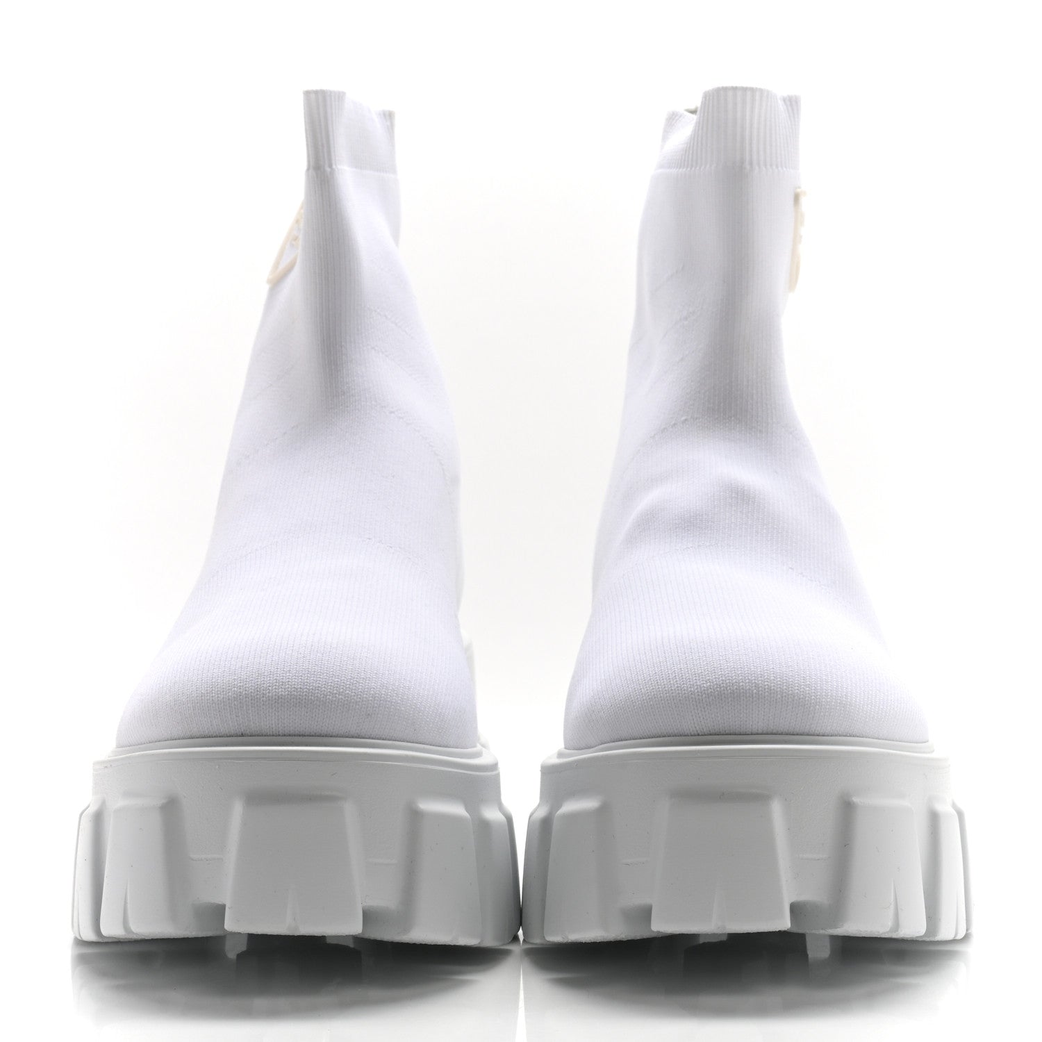 Knit Rubber Triangle Logo Monolith 55mm Ankle Boots 38 Bianco