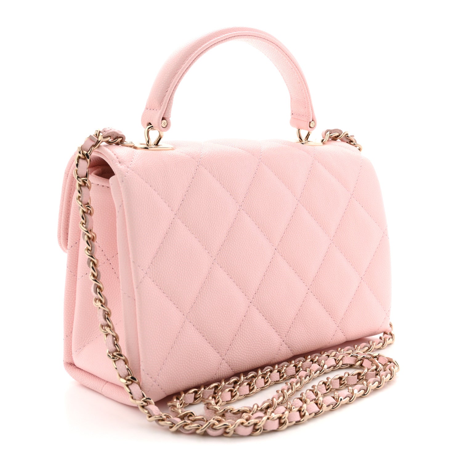 Caviar Quilted Retro Mini Twist Top Handle Clutch Flap Light Pink