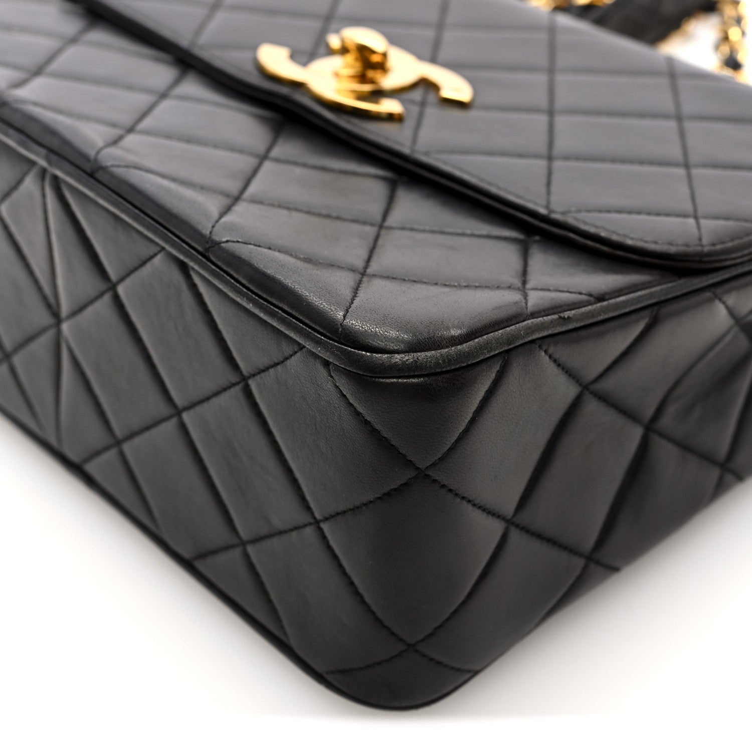 Lambskin Quilted Single Flap Shoulder Bag Black