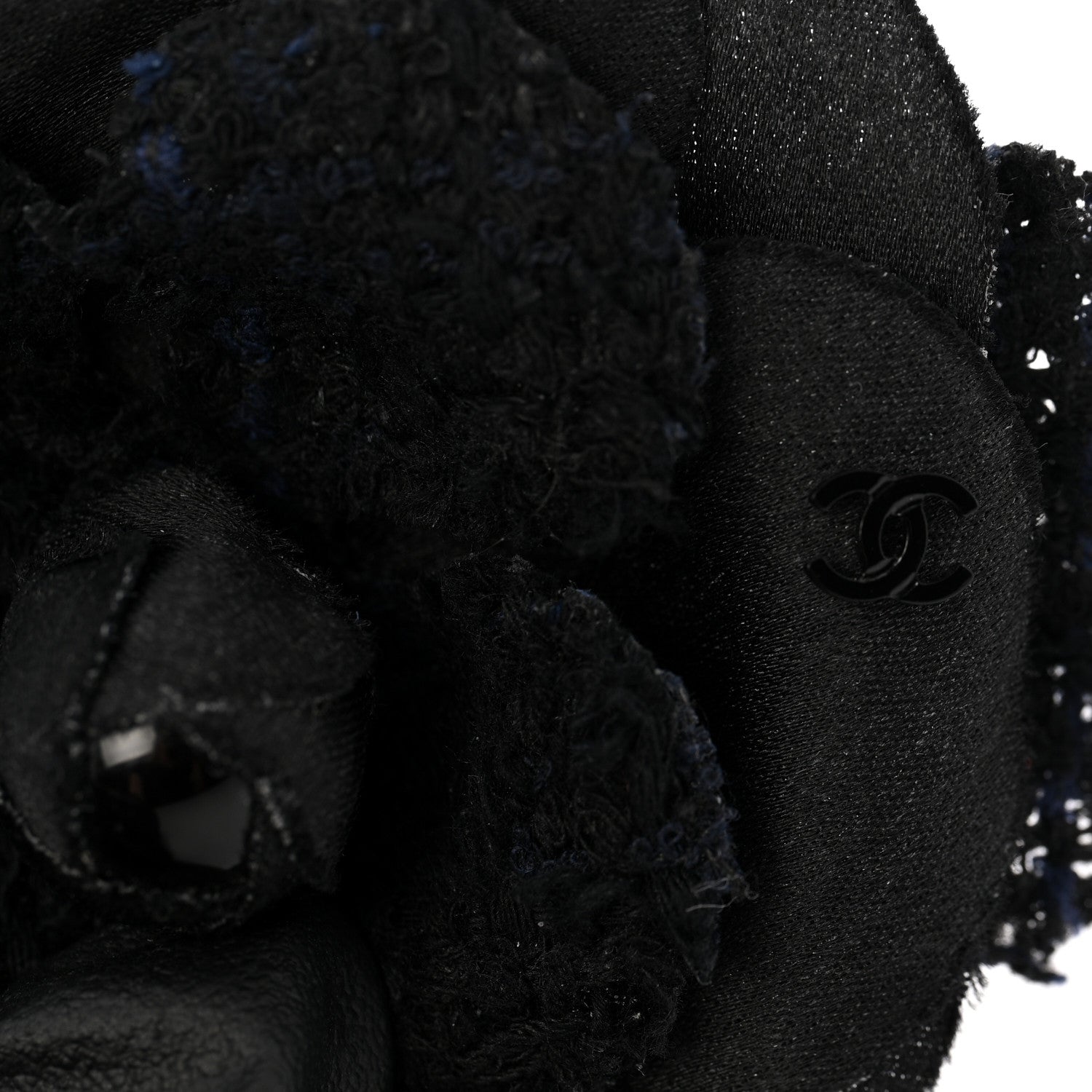Tweed Camellia Pin Brooch Black
