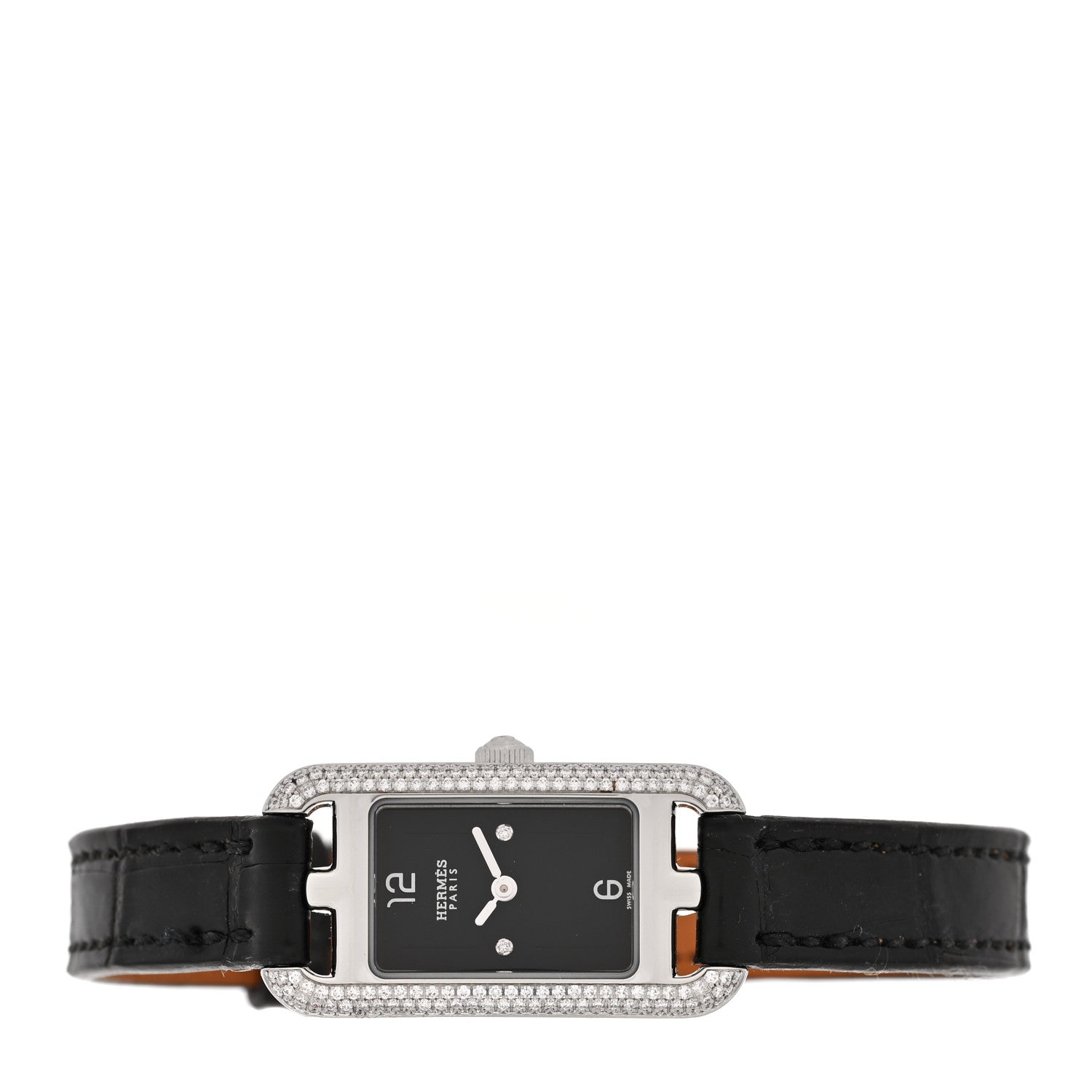 Stainless Steel Alligator Diamond 17mm Nantucket Serti Joaillier Quartz Watch Noir