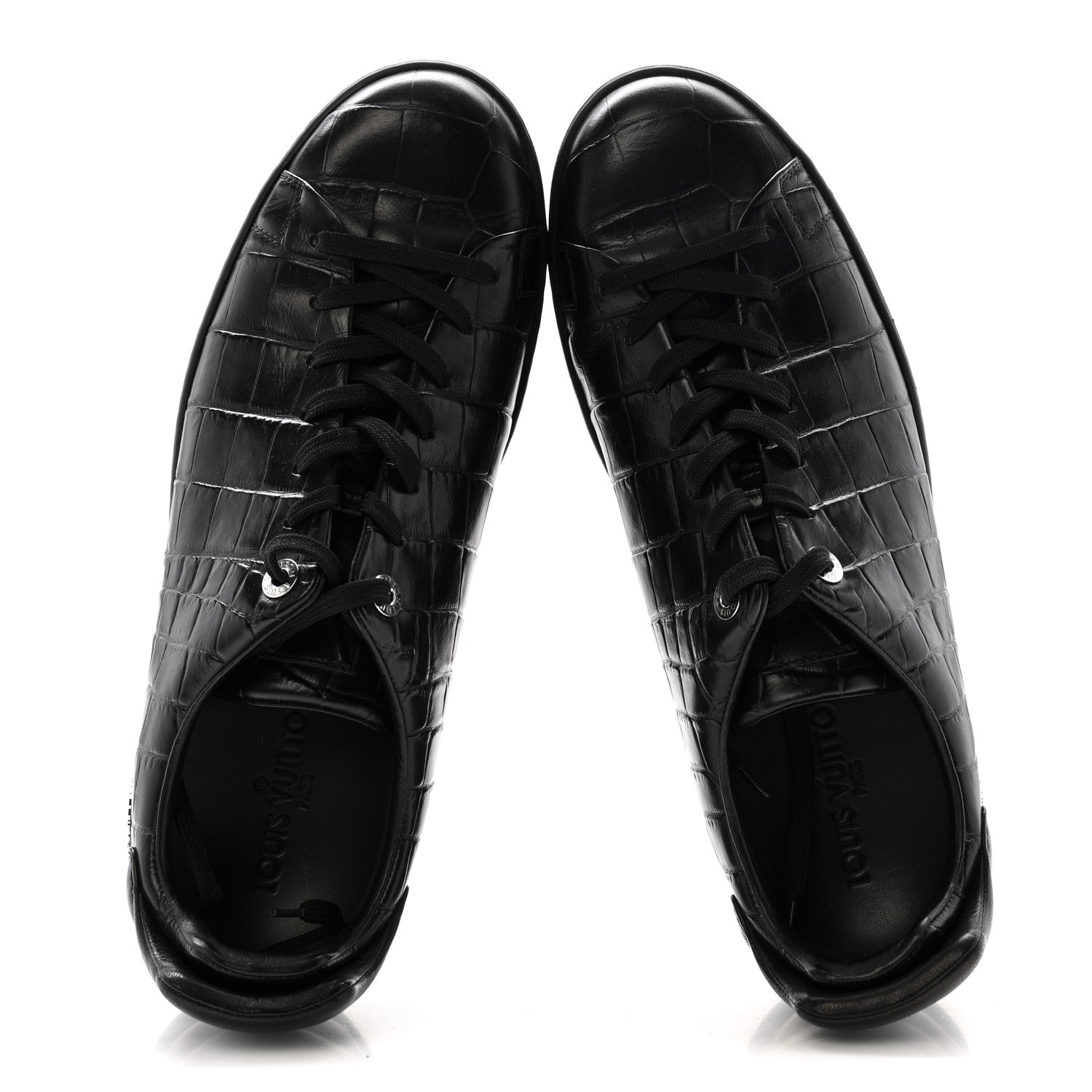 Calfskin Crocodile Embossed Frontrow Mens Sneakers 8 Black