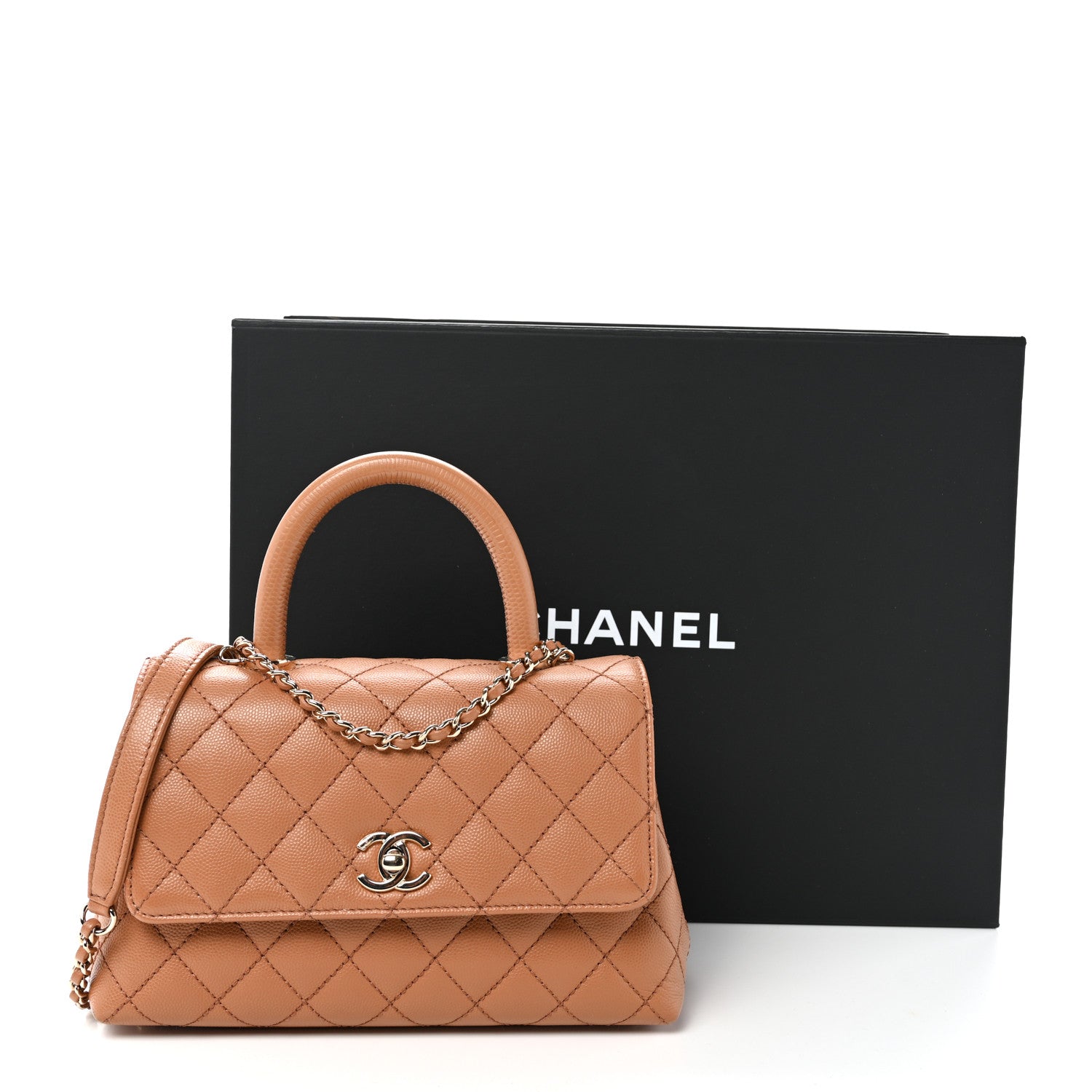 Caviar Quilted Mini Coco Handle Flap Brown