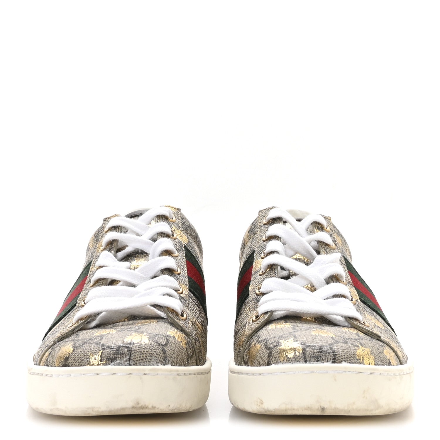 GG Supreme Monogram Bees Ayers Web Womens Ace Sneakers 36.5 Beige Oro Green Red