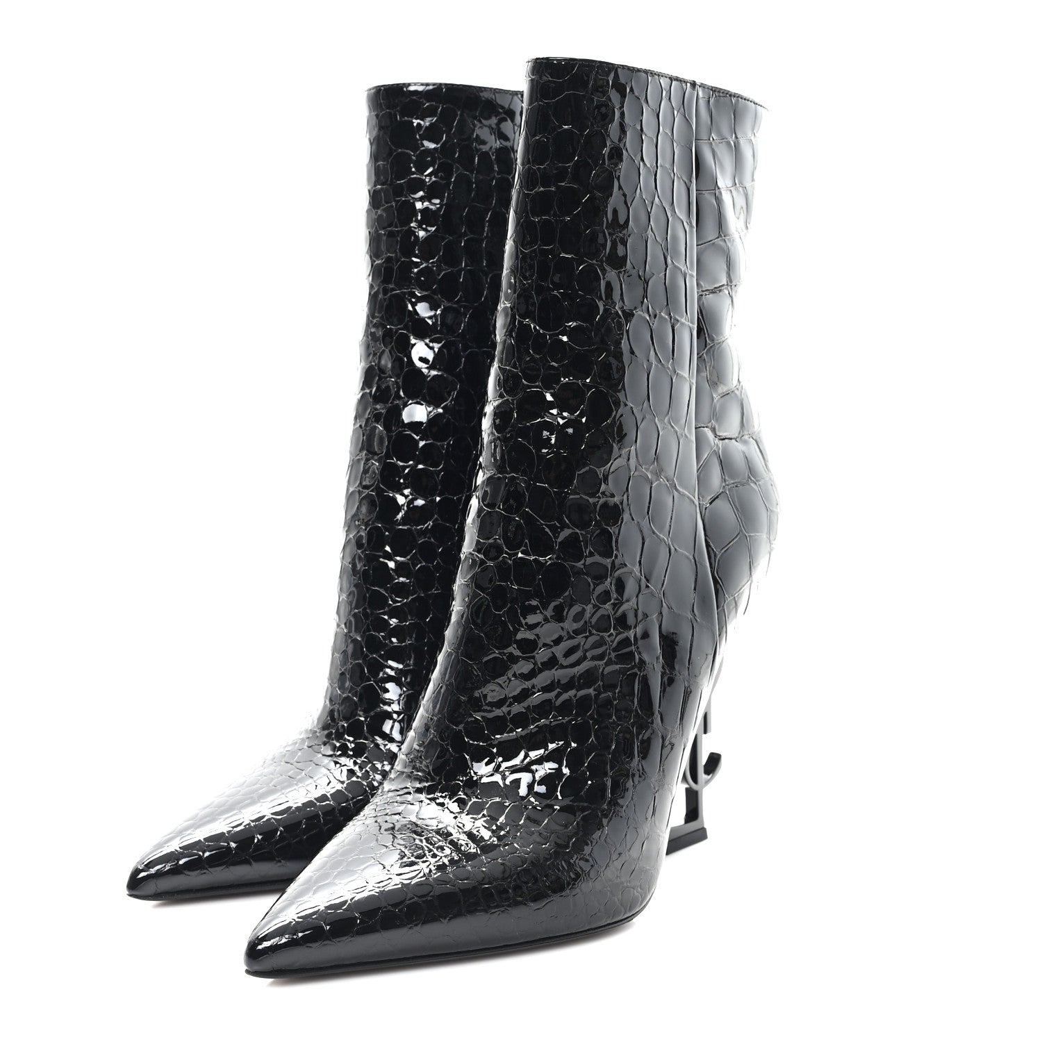 Alligator Embossed Patent Calfskin Opyum 110 Ankle Boots 40 Black