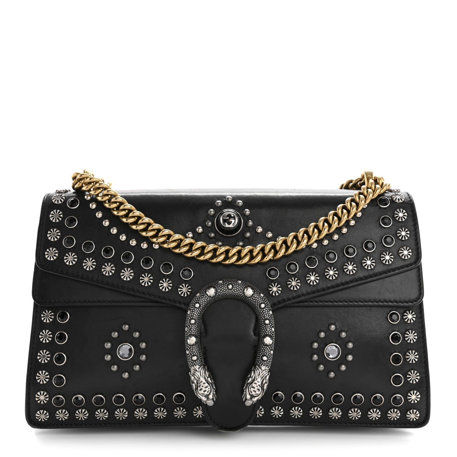 Calfskin Studded Small Dionysus Shoulder Bag Black