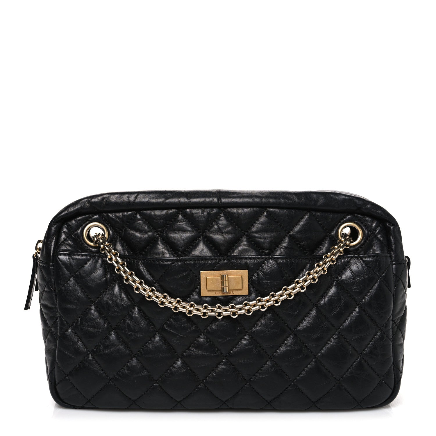 Aged Calfskin Quilted Medium Reissue Camera Case Black