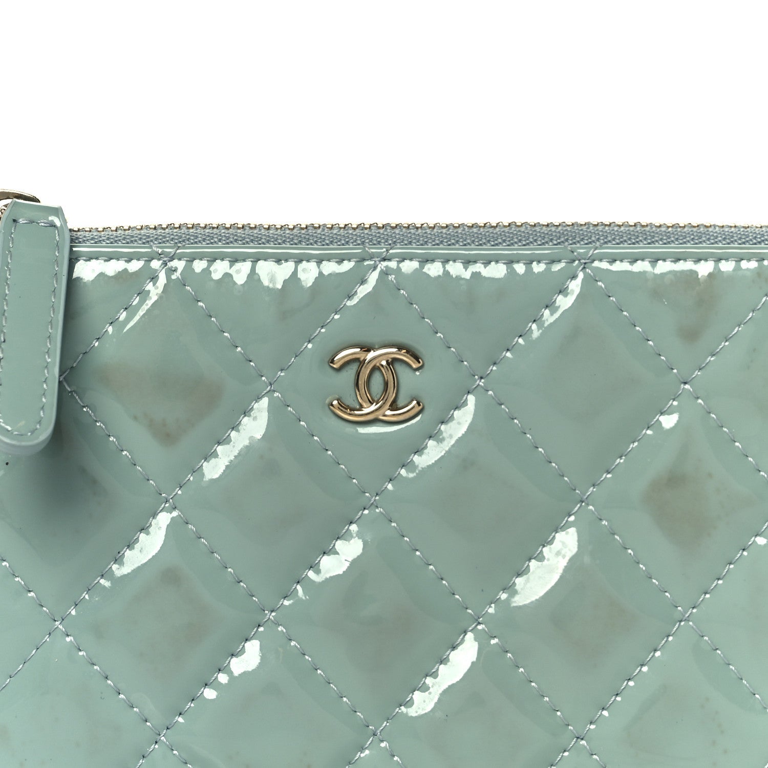 Patent Quilted Small Cosmetic Case Light Blue