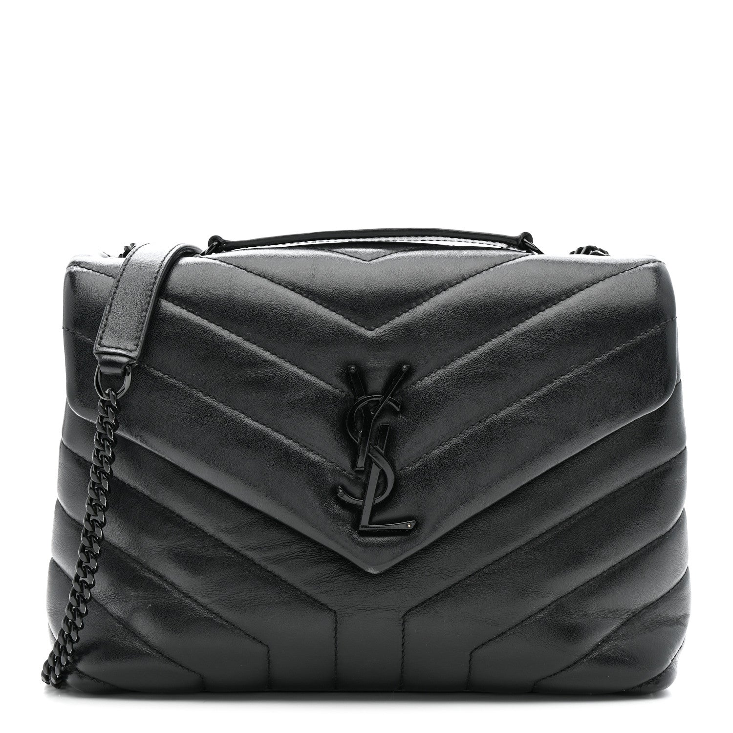 Calfskin Y Quilted Monogram Monochrome Small Loulou Chain Satchel Black