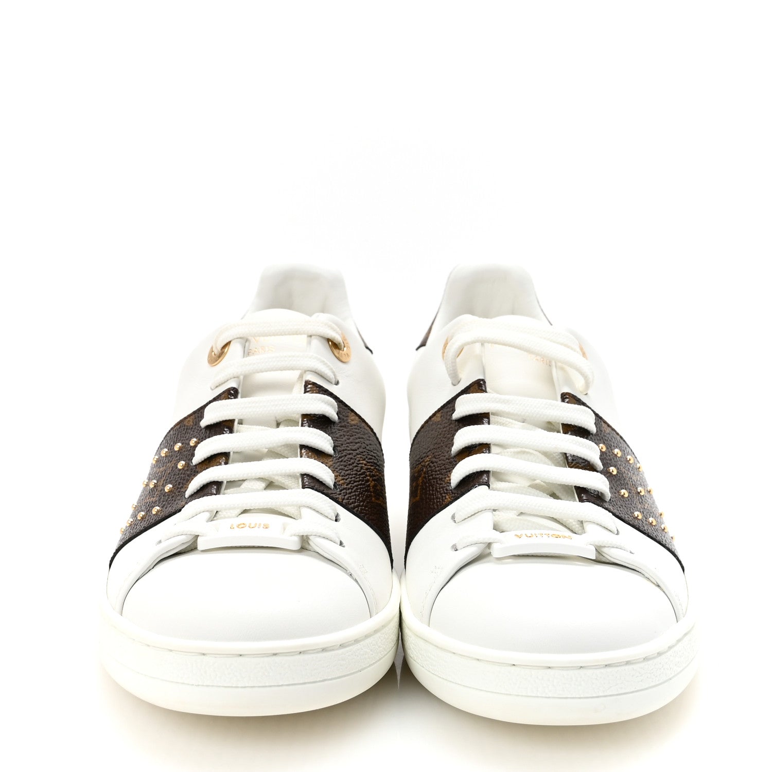 Calfskin Monogram Stud Front Row Sneaker 37 White