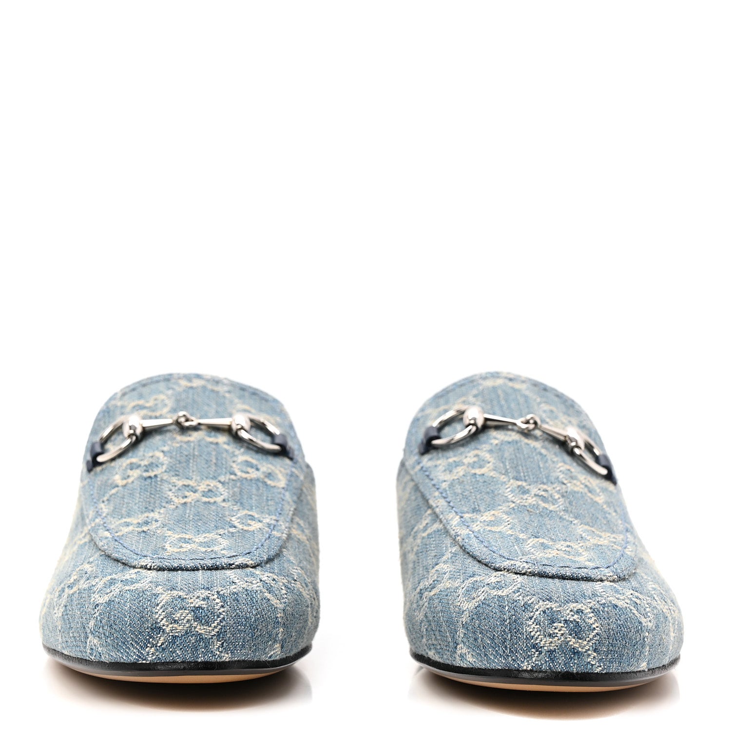 New Denim GG Malaga Kid Womens Princetown Slippers 37.5 Light Blue Royale