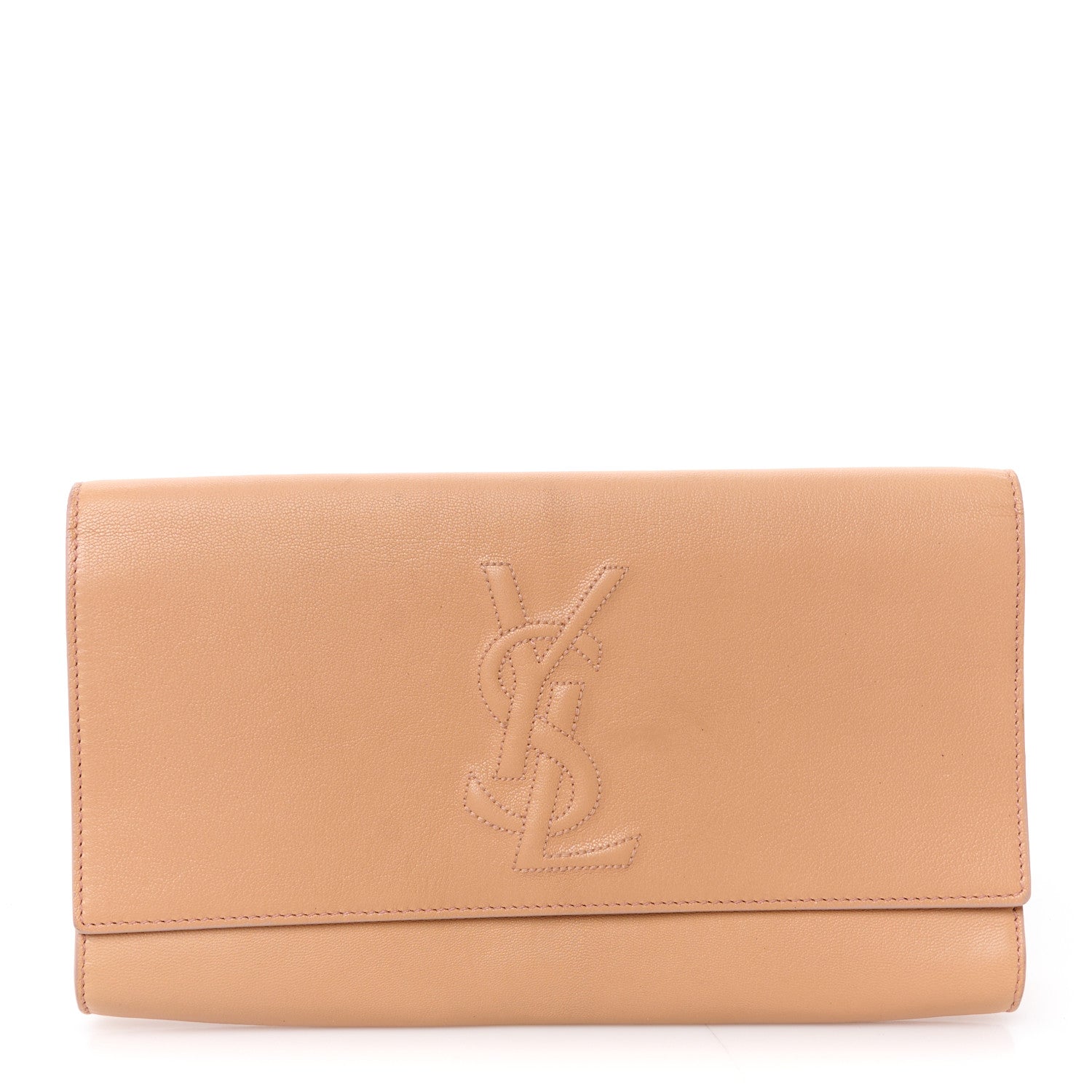 Textured Calfskin Monogram Large Belle De Jour Clutch Beige
