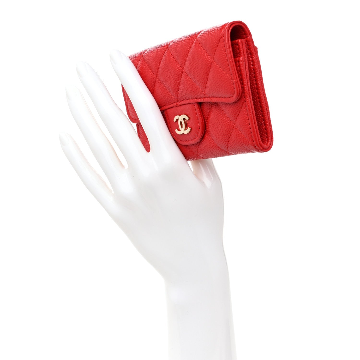 Caviar Quilted Flap Card Holder Wallet Red