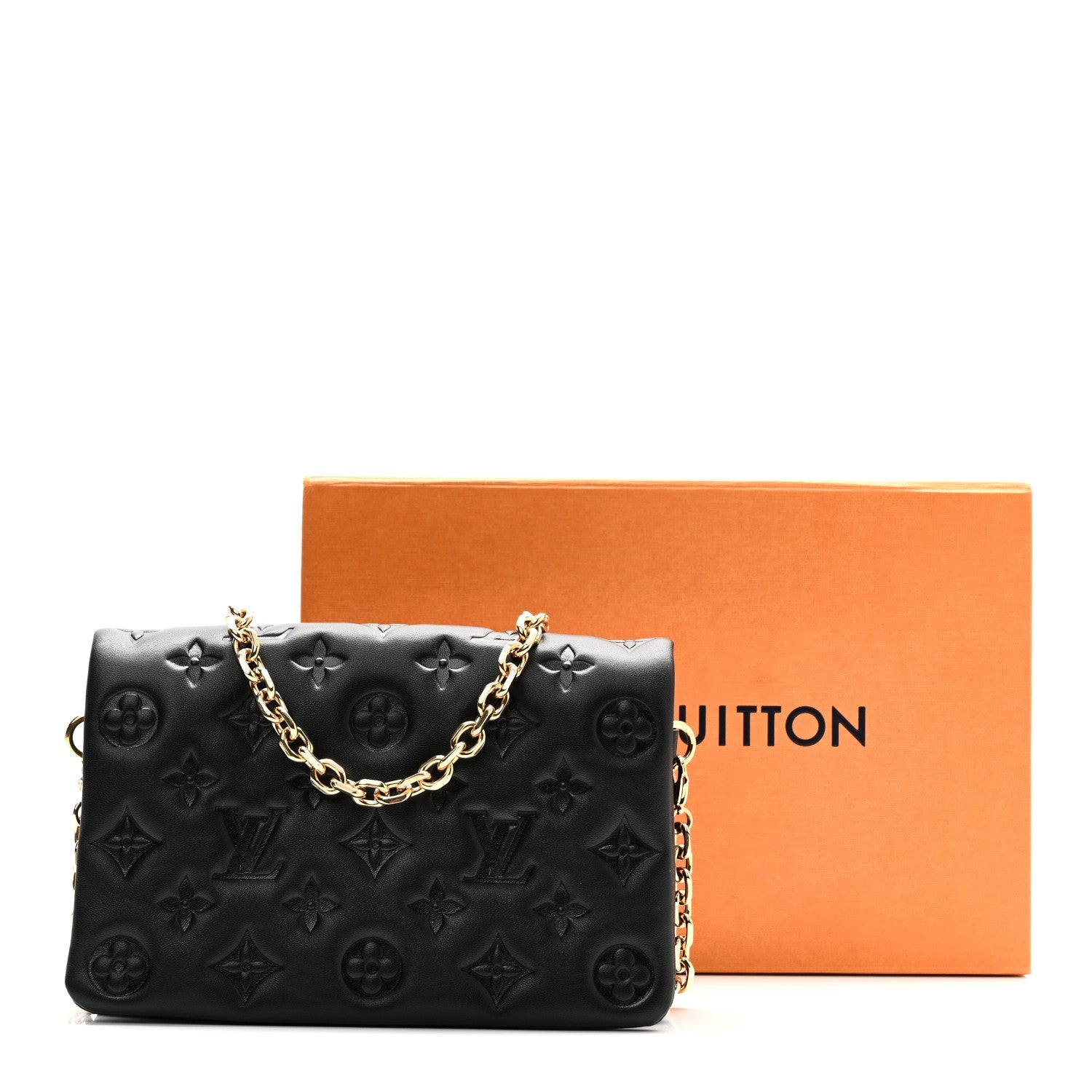 Lambskin Embossed Monogram Pochette Coussin Black