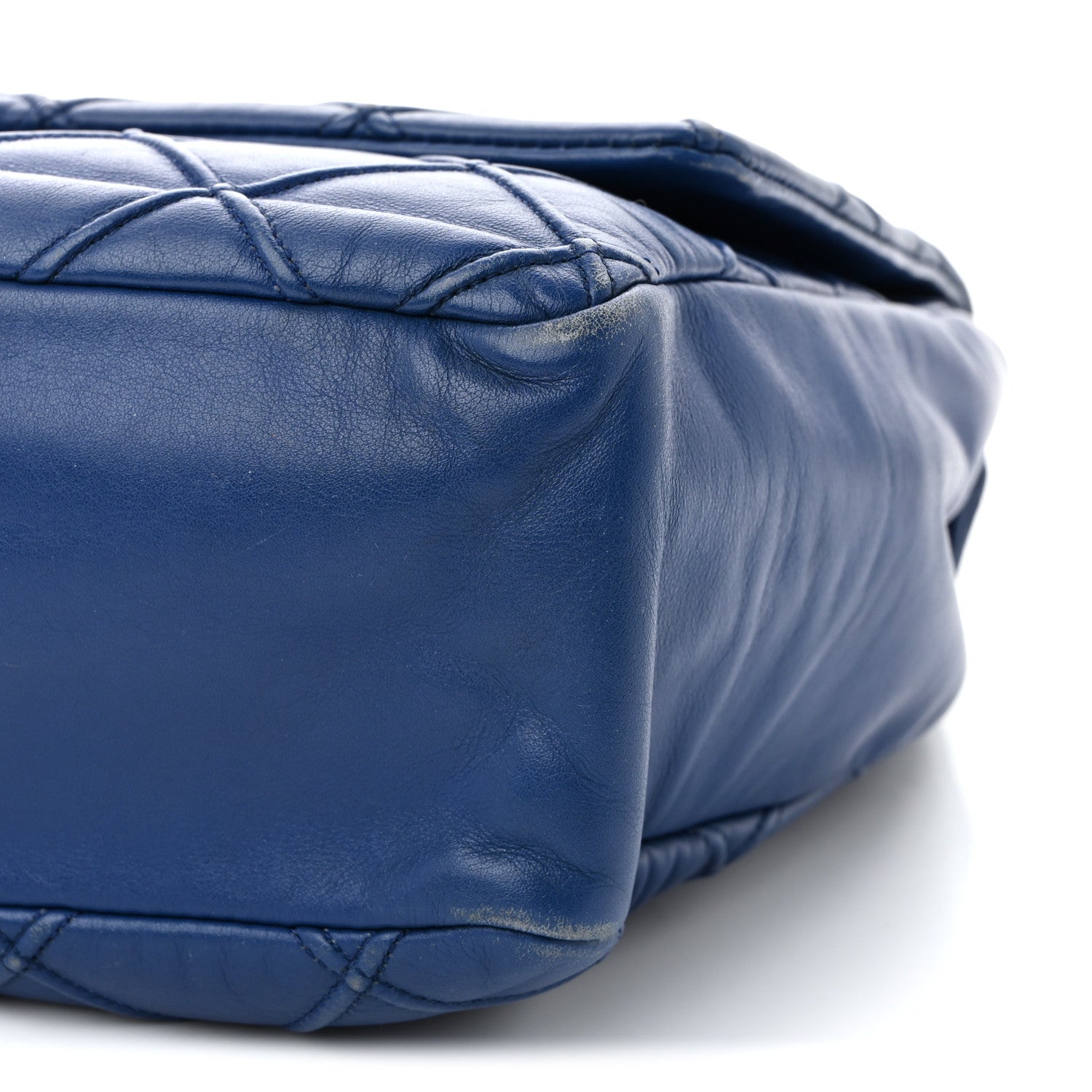 Calfskin Diamond Debossed Large Cosmos Flap Blue