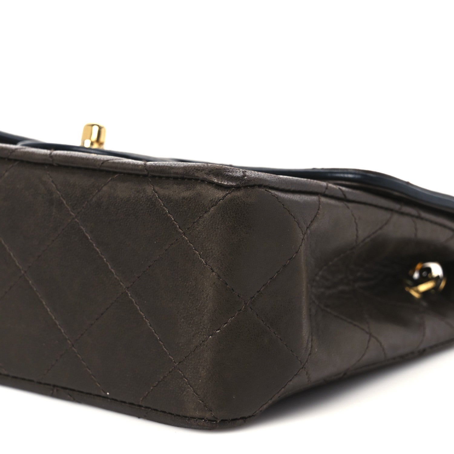 Lambskin Quilted Mini Square Flap Bag Dark Brown