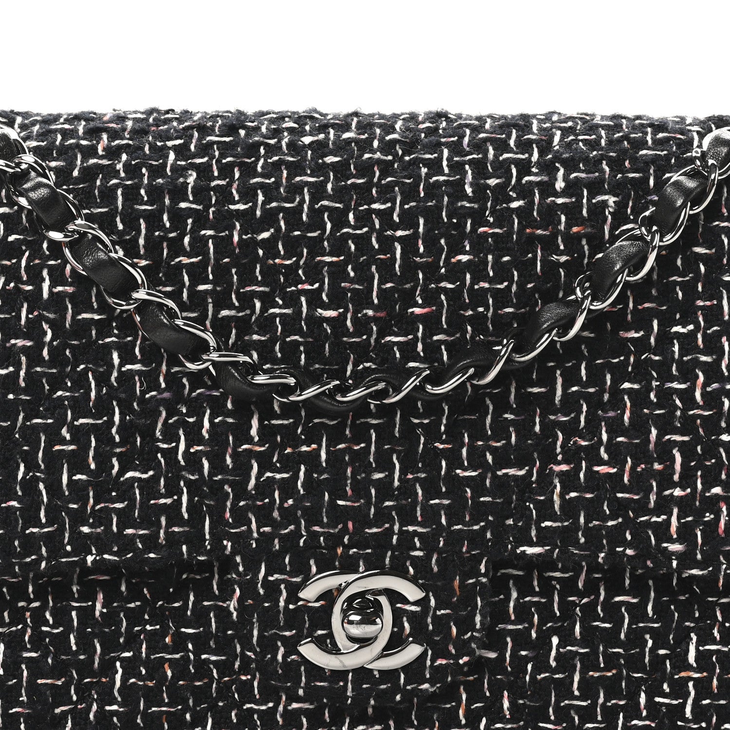 Tweed Quilted Medium Double Flap Black Multicolor