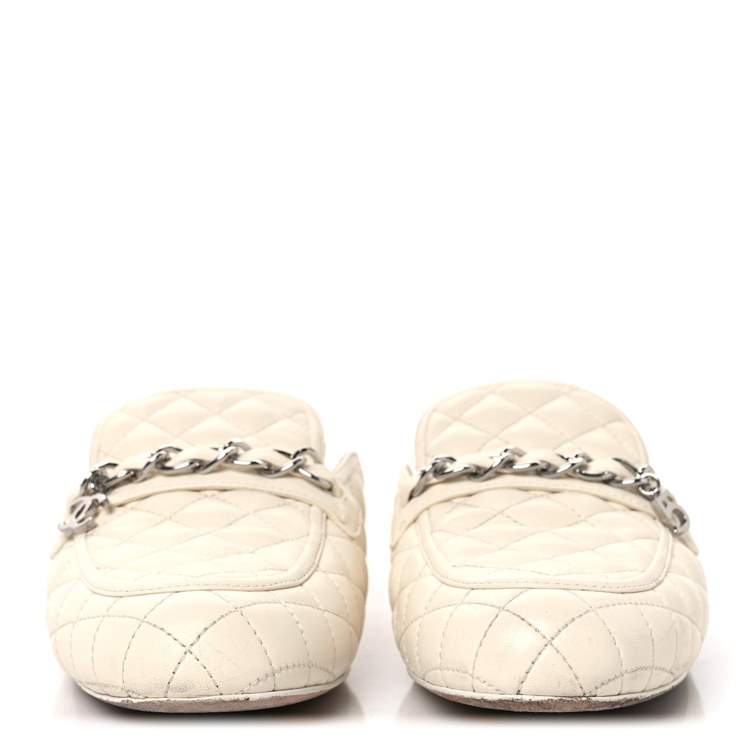 Lambskin Quilted Chain CC Mules 38 White