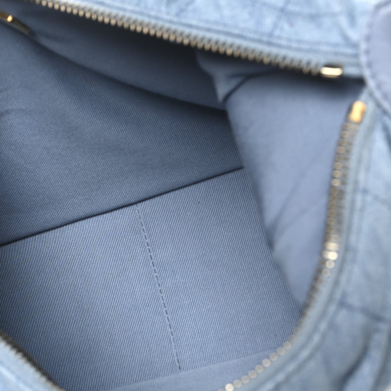 Washed Denim Quilted Large Trendy Pockets Hobo Blue