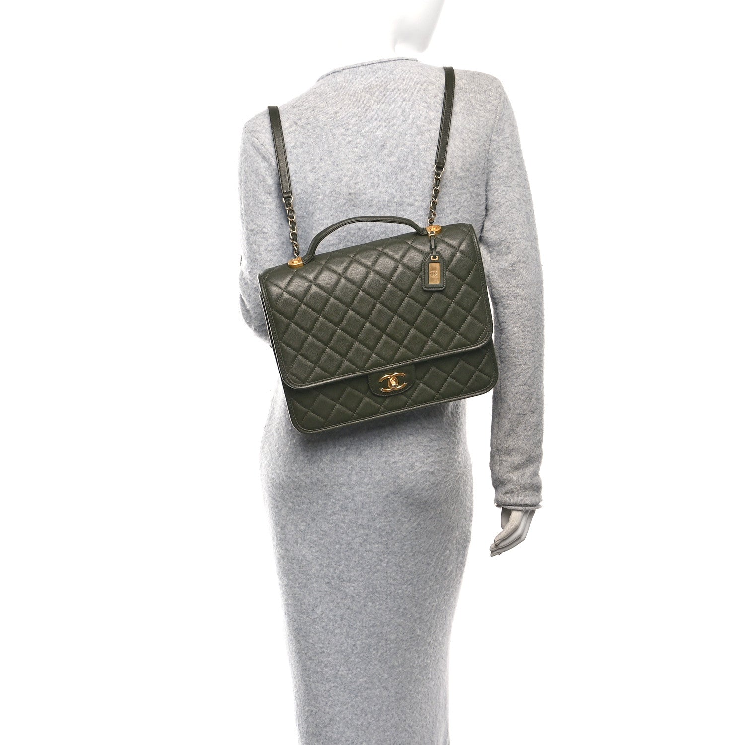 Caviar Quilted School Memory Backpack Dark Green