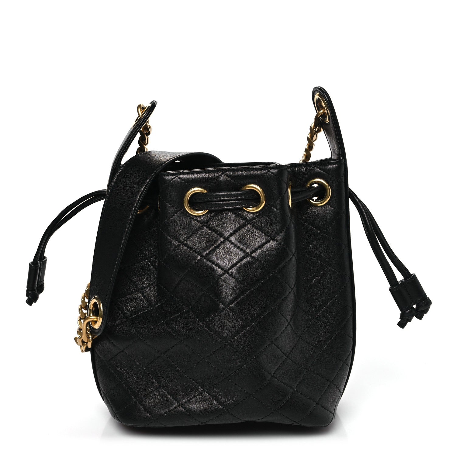 Lambskin Quilted Small Cassandre Bucket Bag Black