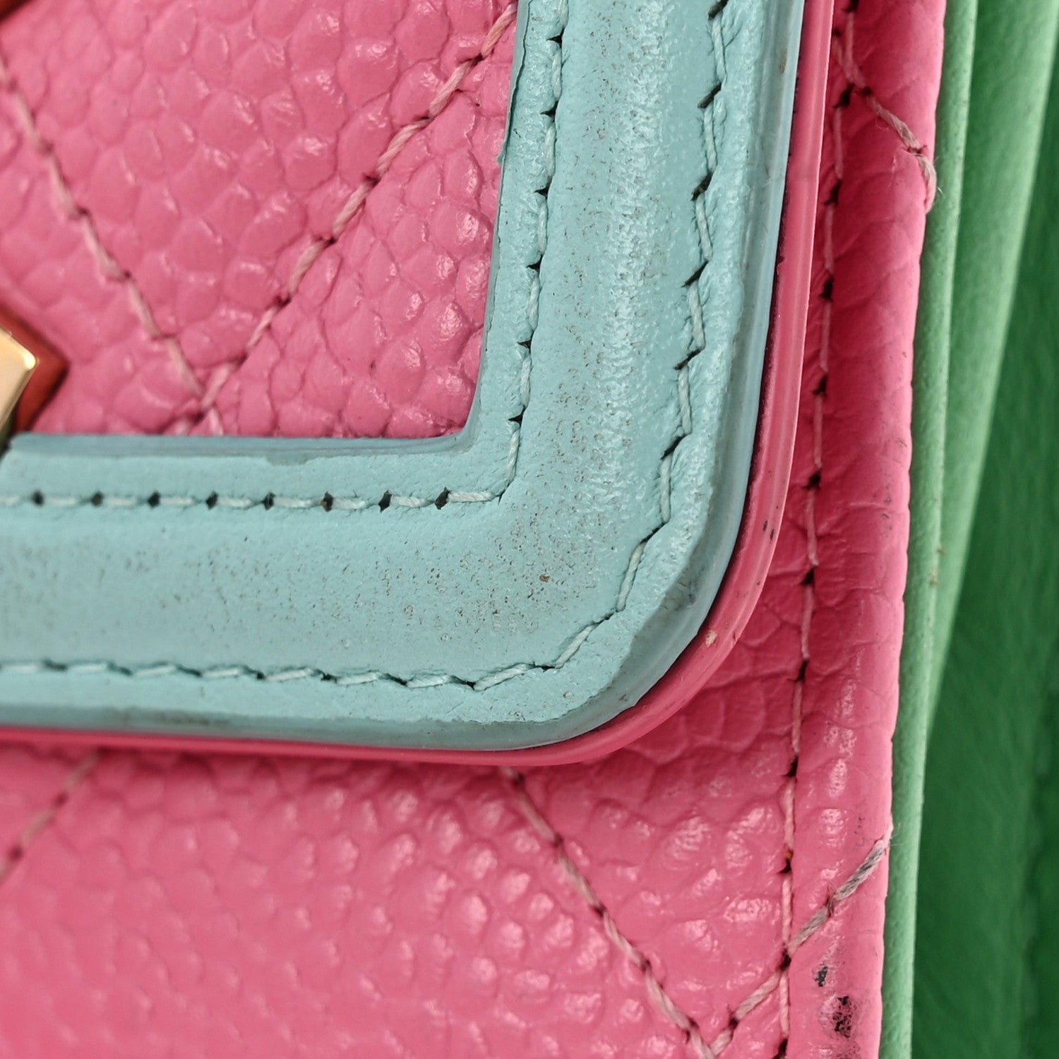 Caviar Quilted Filigree Flap Card Holder Pink Blue Green