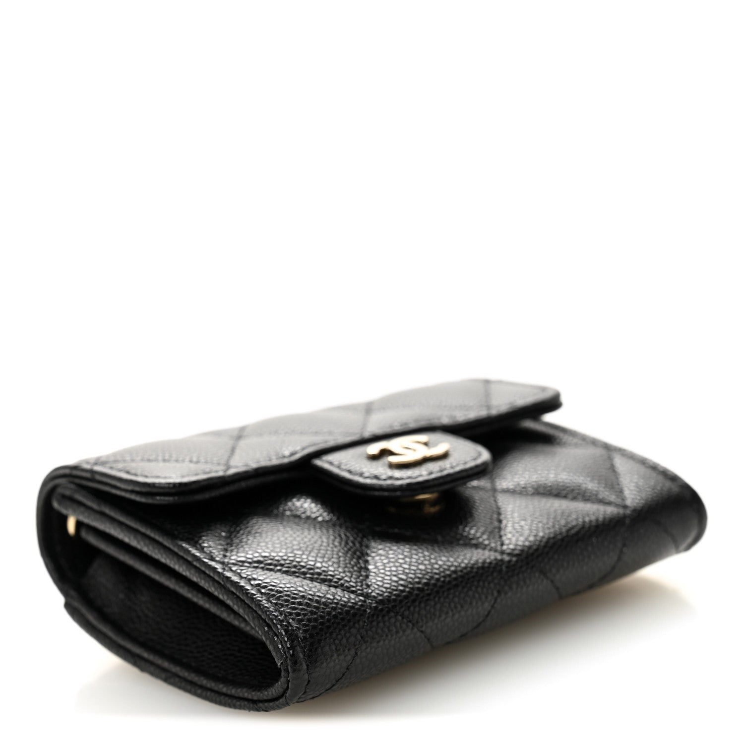 Caviar Quilted Flap Card Holder On Chain Black