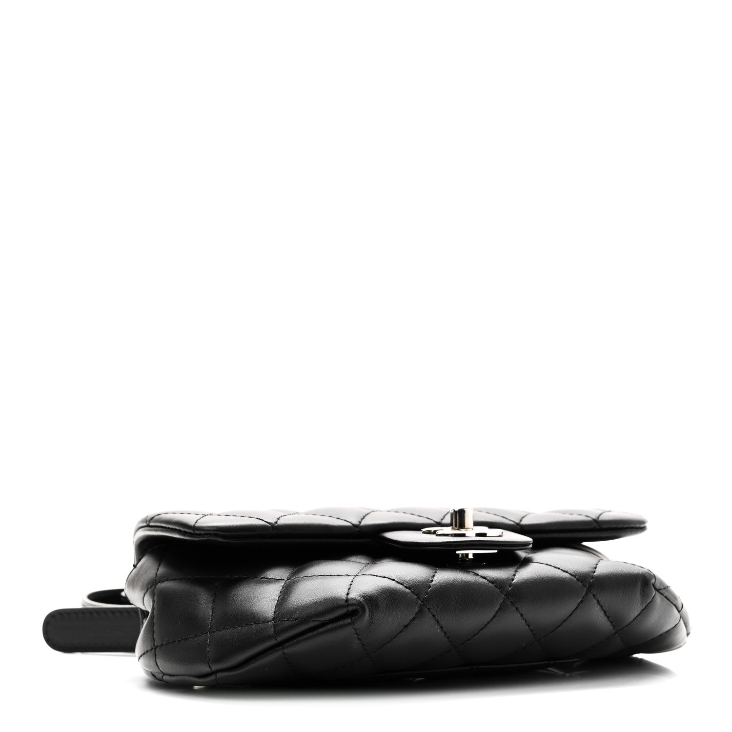 Calfskin Quilted CC Uniform Flap Belt Bag Black
