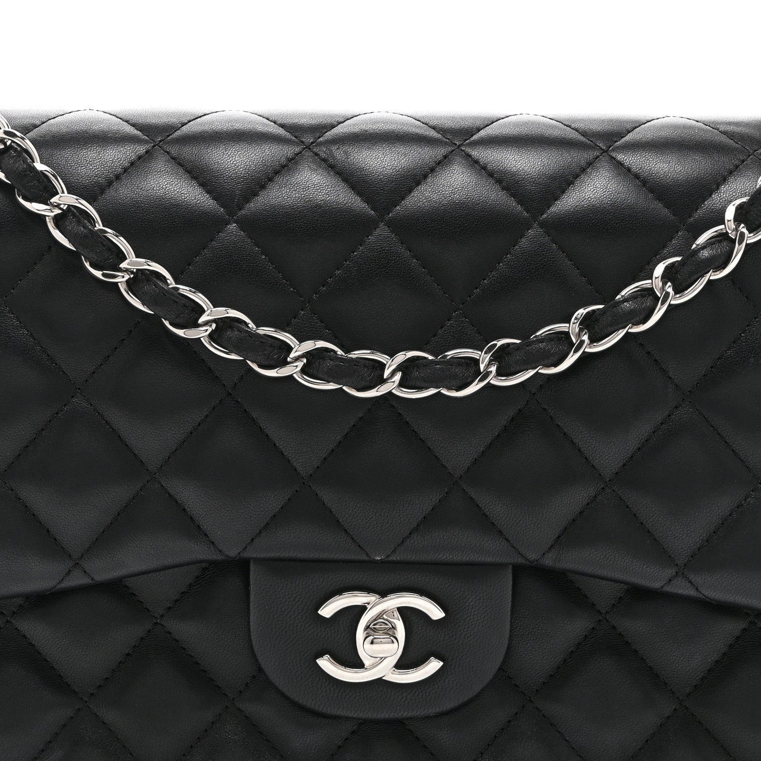 Lambskin Quilted Jumbo Double Flap Black