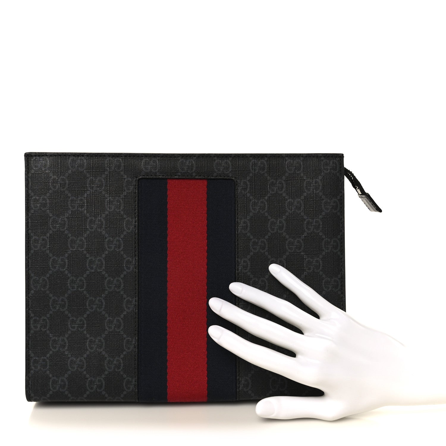 GG Supreme Monogram Selleria Calfskin Web New Web Cosmetic Case Black