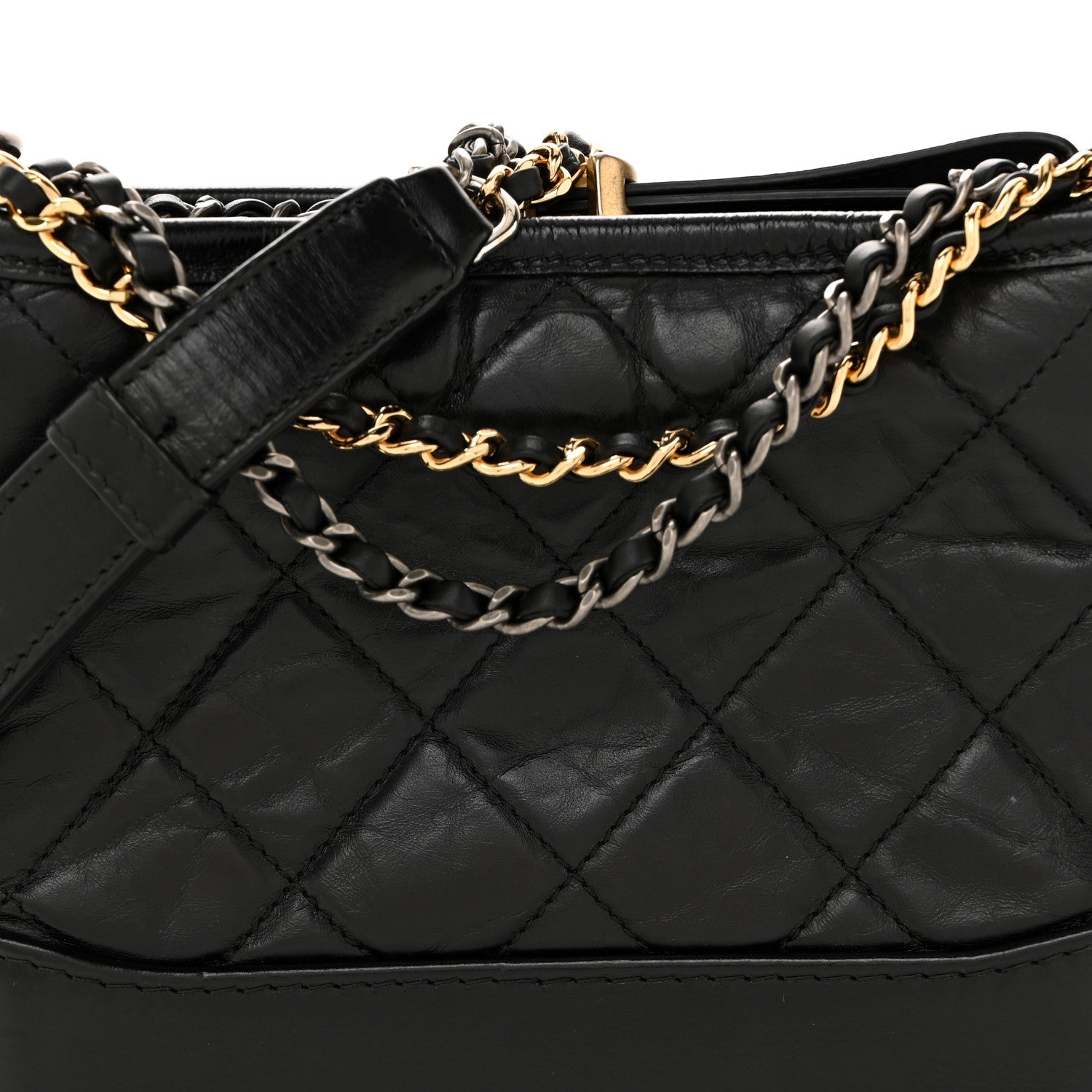 Aged Calfskin Quilted Small Gabrielle Hobo Black