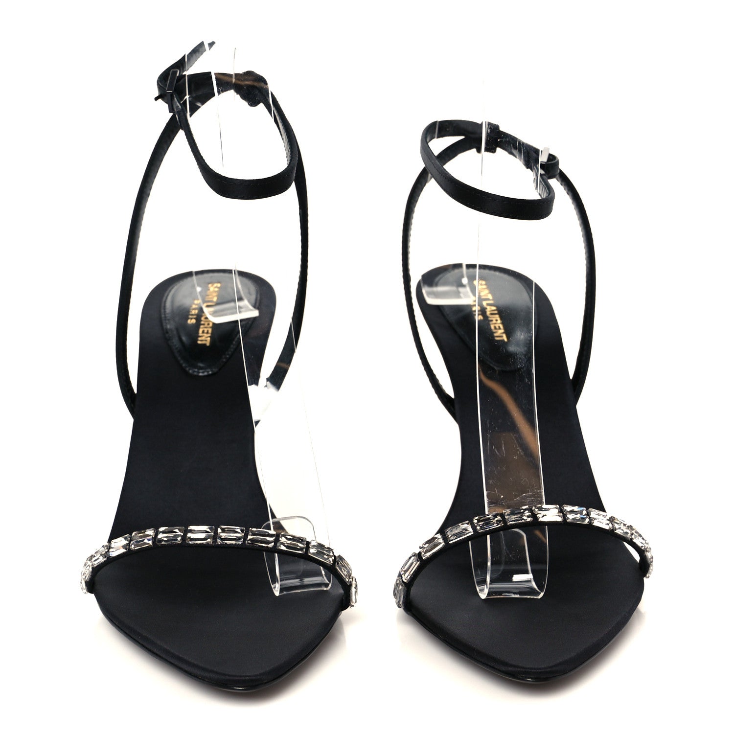 Crepe Satin Crystal New Nuit 90 Ankle Strap Sandals 38.5 Black