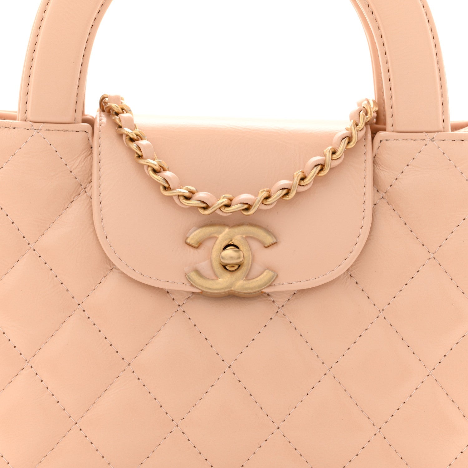 Shiny Aged Calfskin Quilted Nano Kelly Shopper Beige