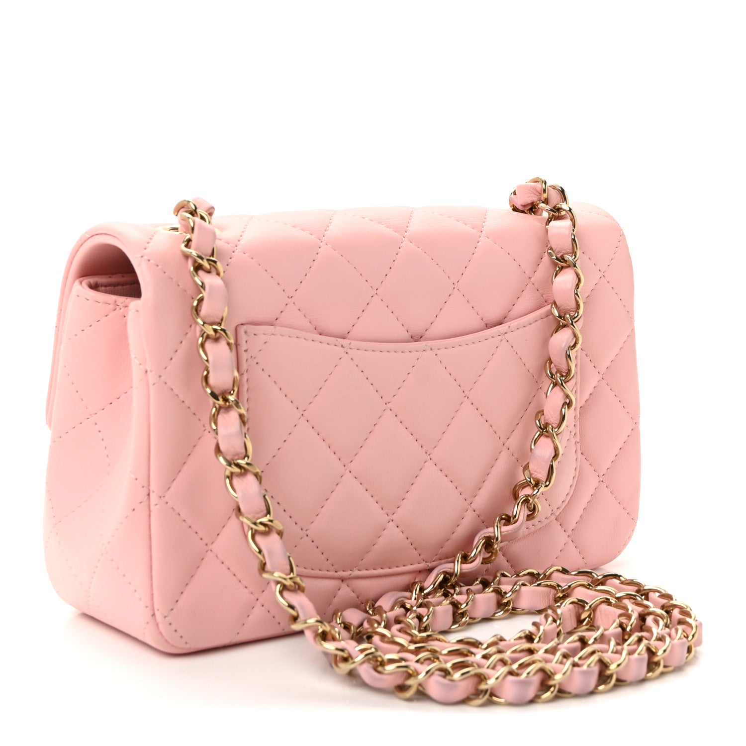 Lambskin Quilted Mini Rectangular Flap Light Pink