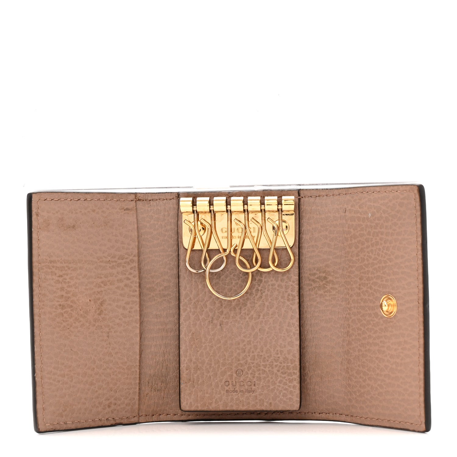 Dollar Calfskin GG Supreme Monogram GG Marmont 6 Key Holder Case Porcelain Rose Beige Ebony