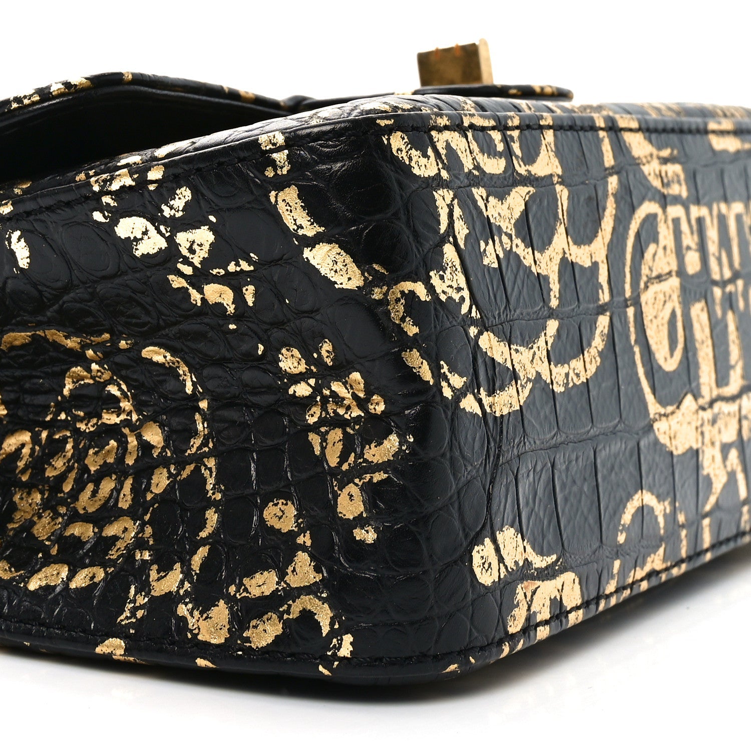 Calfskin Crocodile Embossed Graffiti 2.55 Mini Cocodile Reissue Flap Black Gold