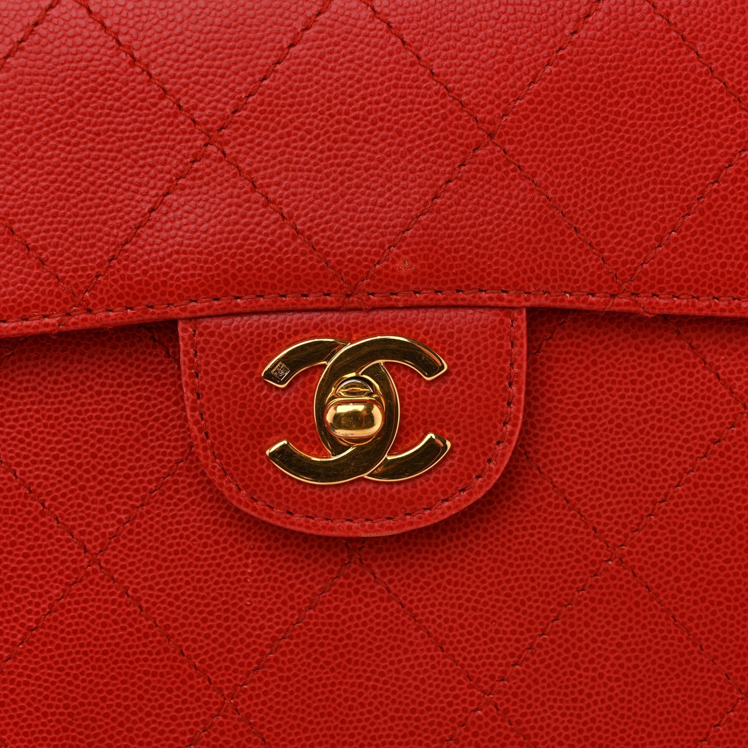 Caviar Stitched Flap Shoulder Bag Red