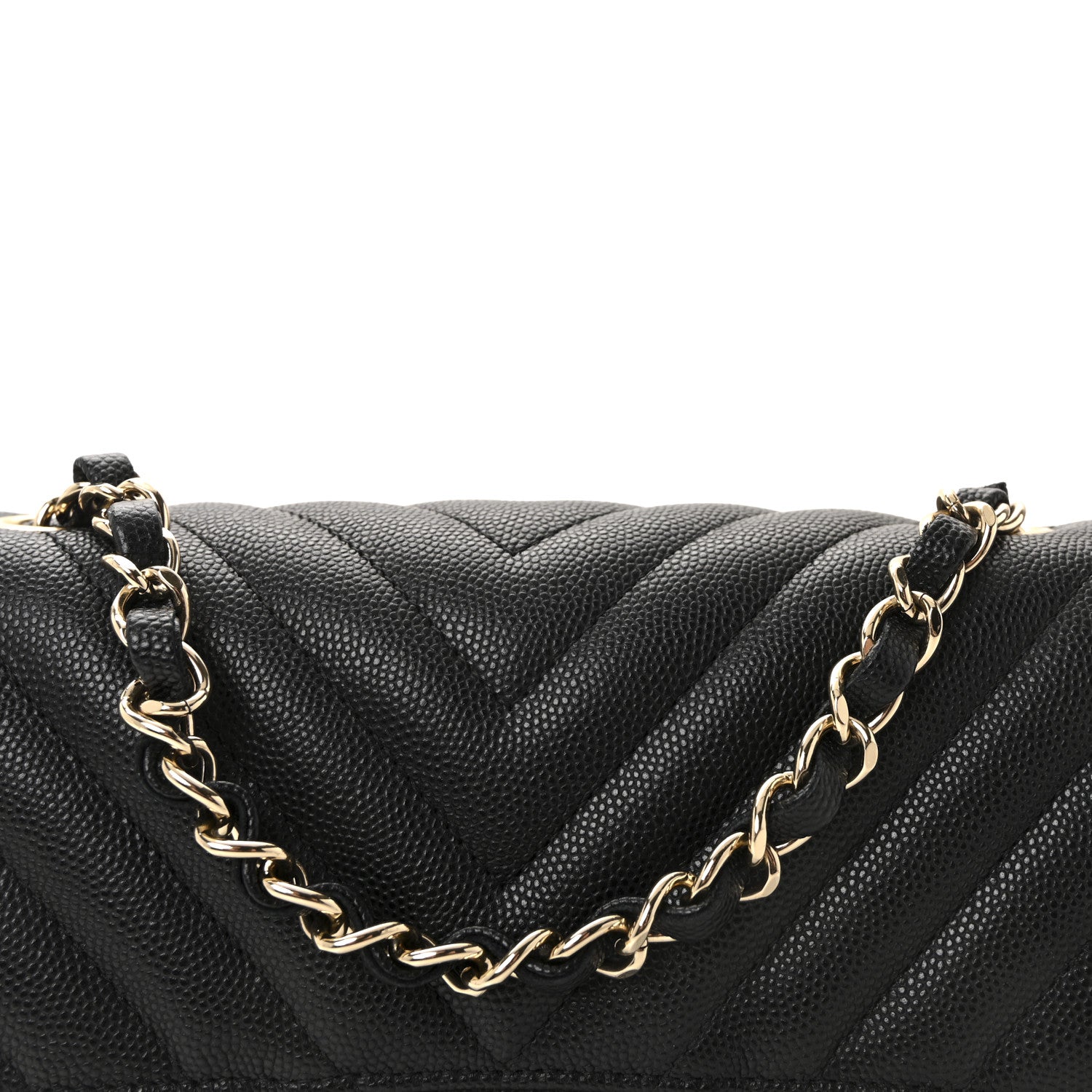 Caviar Chevron Quilted Mini Rectangular Flap Black
