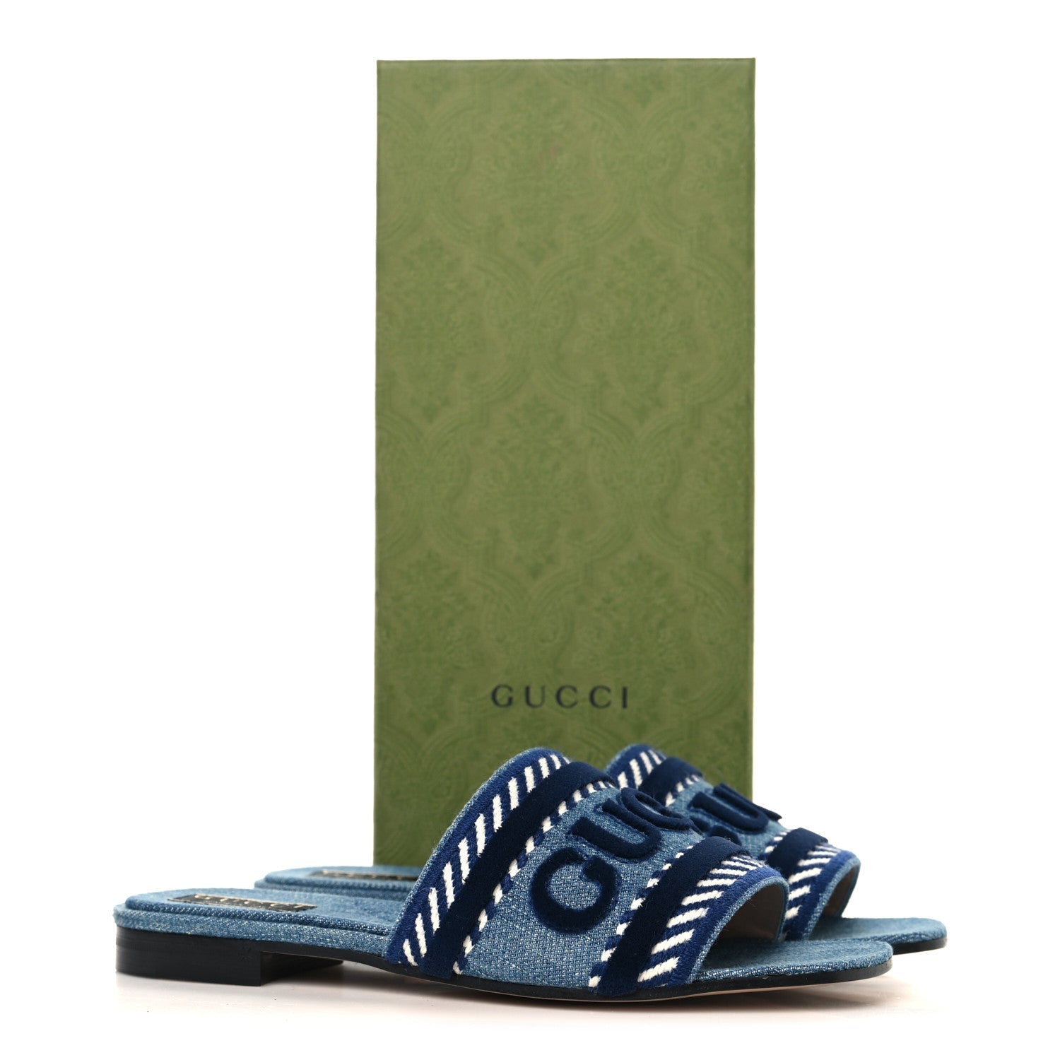 New Denim Logo Embroidered Slide Sandal 37.5 Light Blue