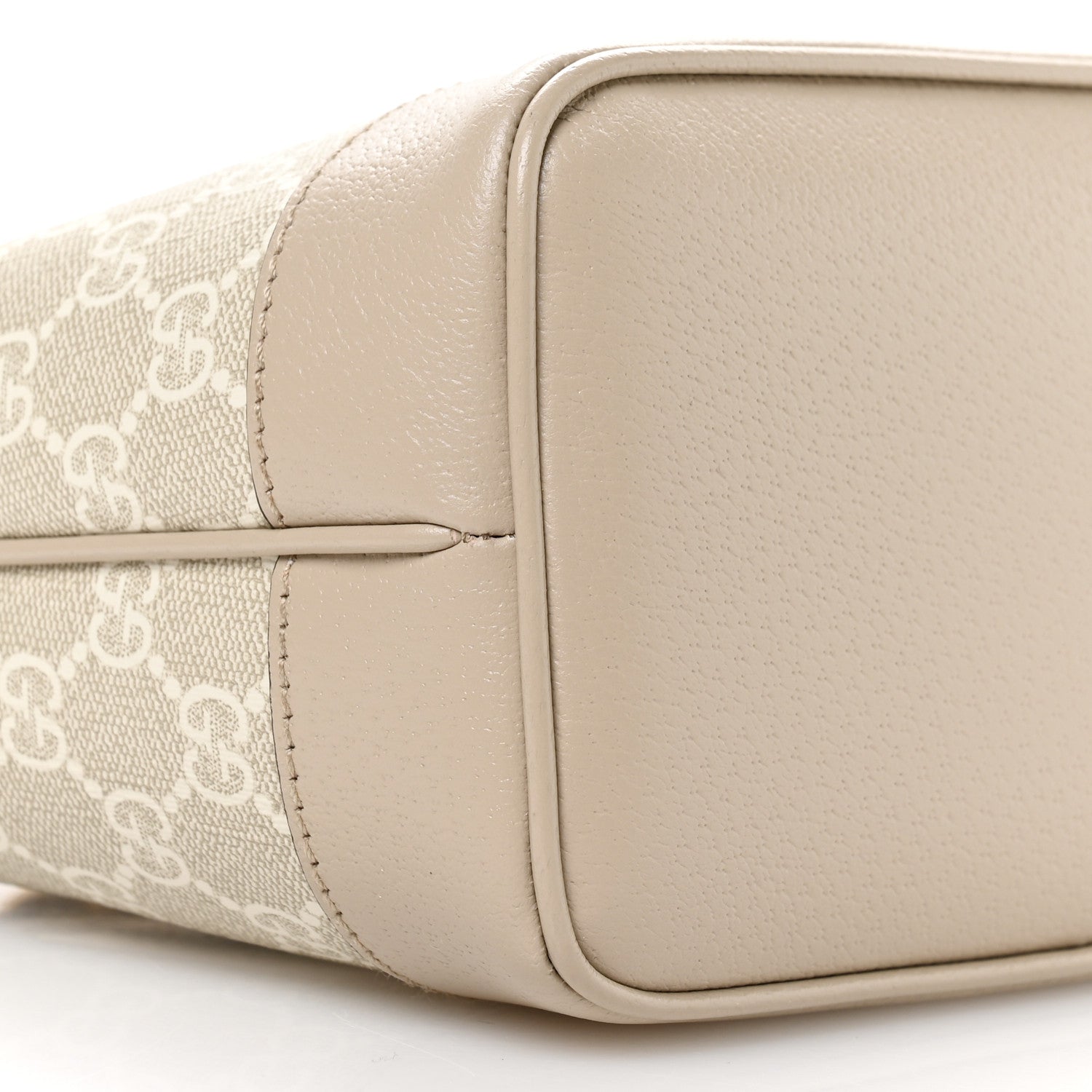 GG Supreme Monogram Textured Dollar Calfskin Web Small Ophidia Bucket Shoulder Bag Beige Mystic White Oatmeal