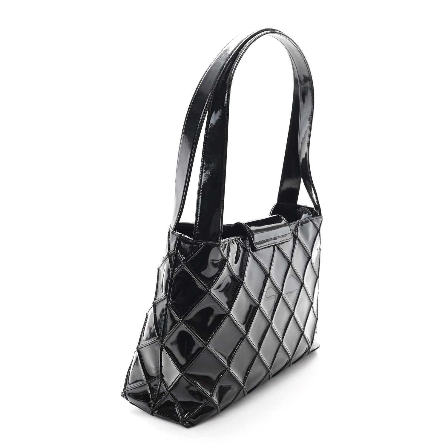 Patent Quilted Shoulder Bag Black