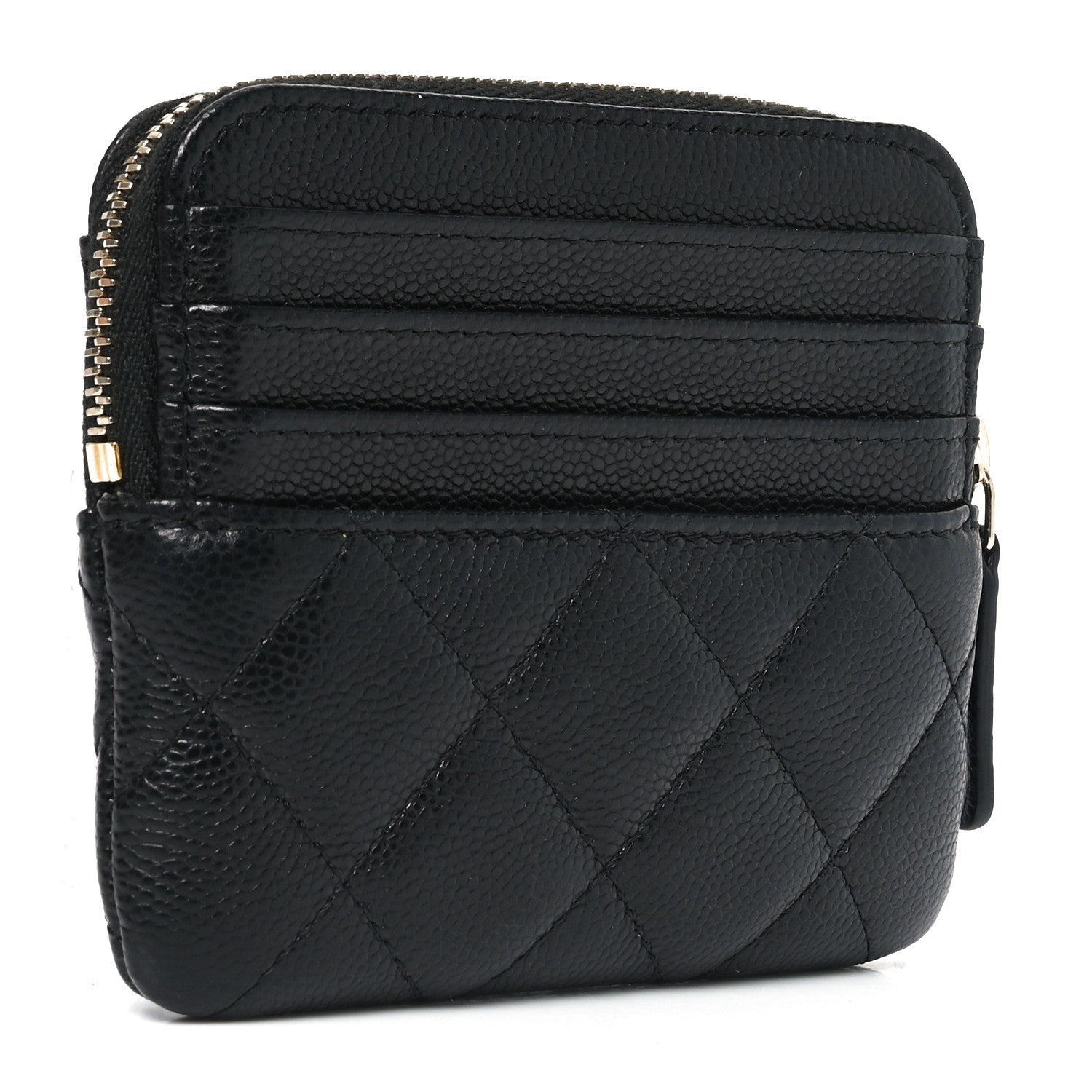 Caviar Quilted Zip Card Holder Wallet Black