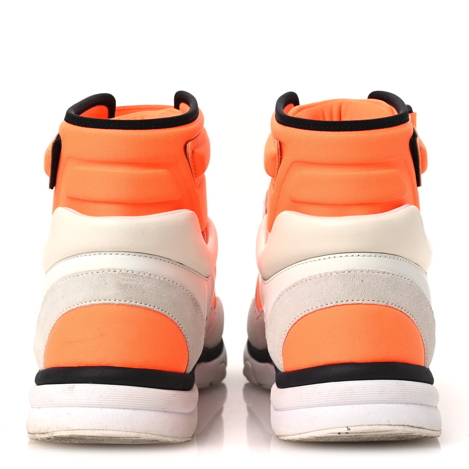Suede Calfskin Lambskin Neoprene High Top CC Sneakers 39 White Fluo Orange